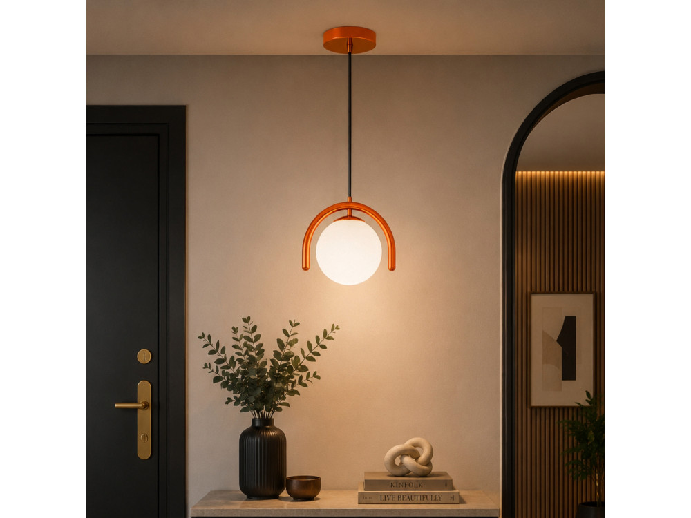 Metalowa lampa wisząca „GEDIK-20441” – 20 x 20 cm – brązowo-pomarańczowa