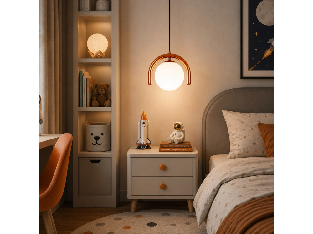 Metalowa lampa wisząca „GEDIK-20441” – 20 x 20 cm – brązowo-pomarańczowa