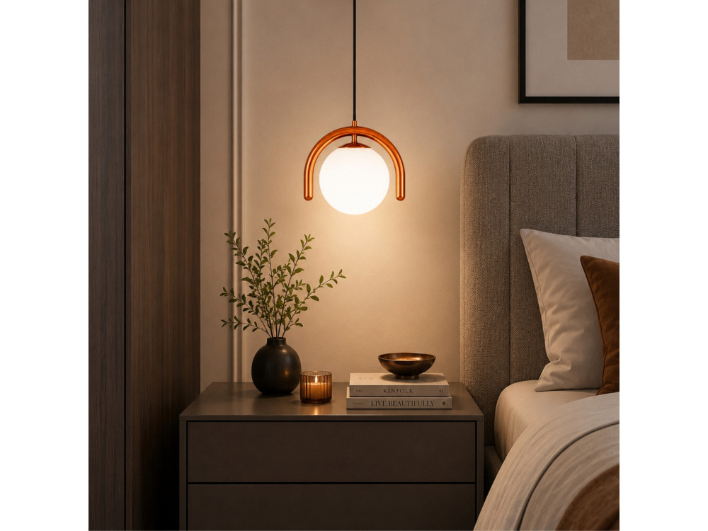 Metalowa lampa wisząca „GEDIK-20441” – 20 x 20 cm – brązowo-pomarańczowa