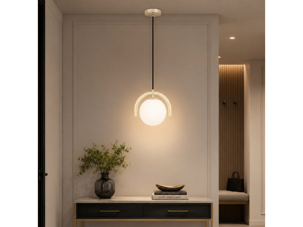 Metalowa lampa wisząca „GEDIK-20441” – 20 x 20 cm – beżowa