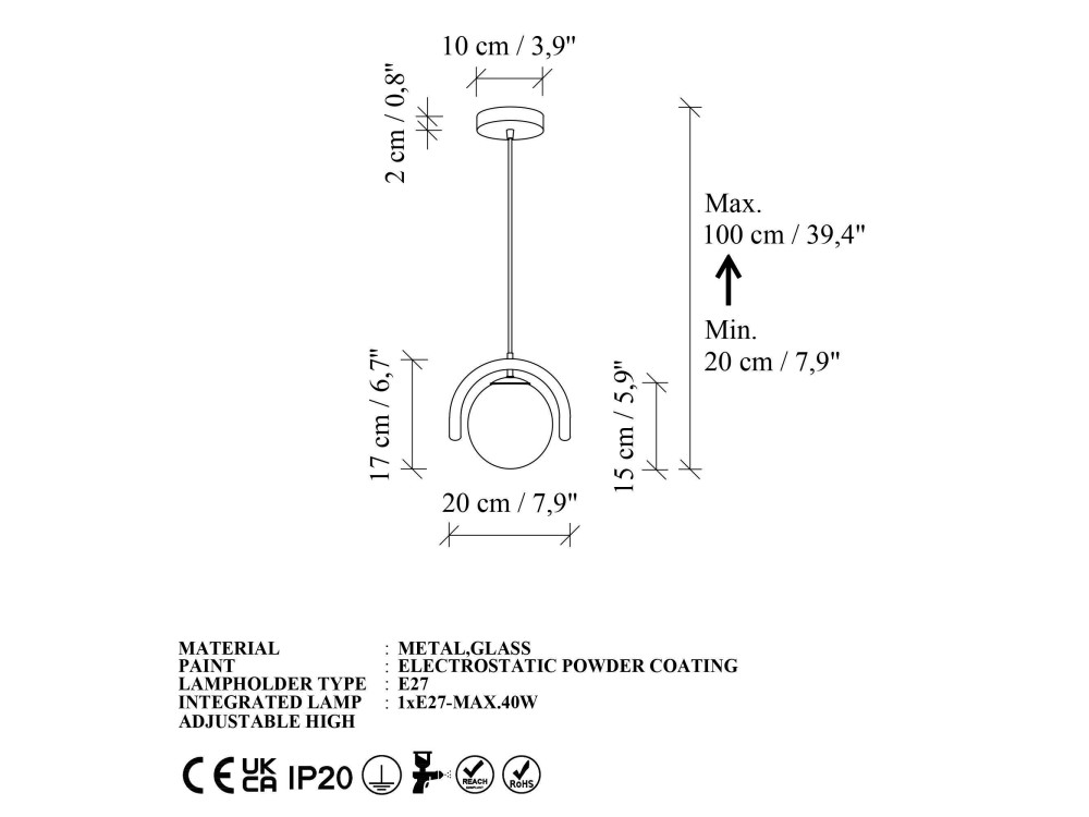 Metalowa lampa wisząca „GEDIK-20441” – 20 x 20 cm – brązowa