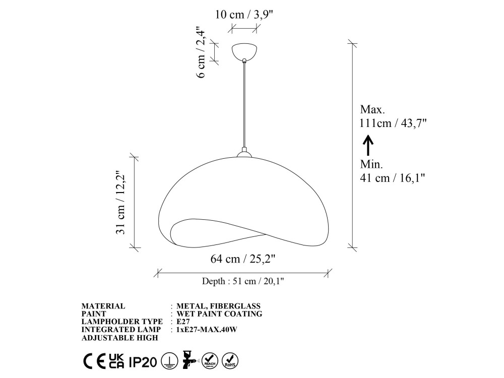 Metalowa lampa wisząca „Vegas” – 64 x 51 cm – brązowa