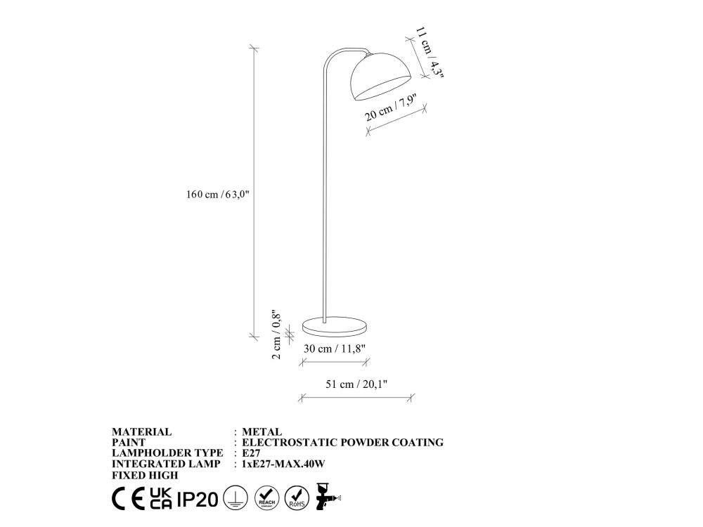 Metalowa lampa podłogowa „Yaka” – 51 x 51 cm – czarna