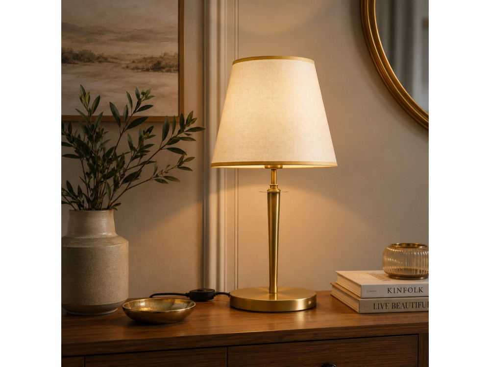 Metalowa lampa stołowa „Milano” – 31 x 31 cm – beżowa