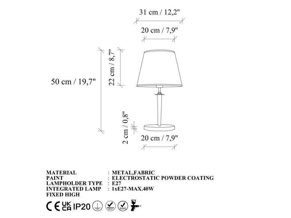 Metalowa lampa stołowa „Milano” – 31 x 31 cm – beżowa