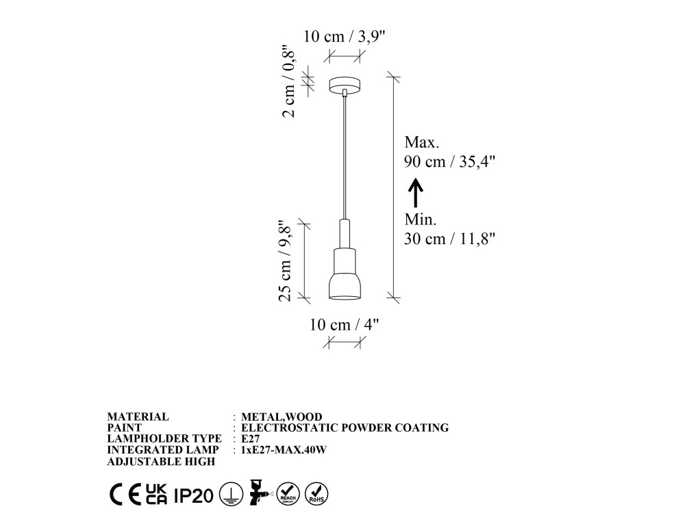Metalowa lampa wisząca „Elwood” – 10 x 25 cm – niebieska