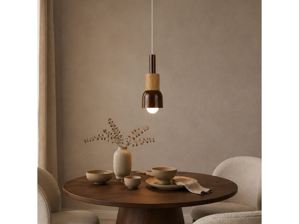 Metalowa lampa wisząca „Elwood” – 10 x 25 cm – brązowa
