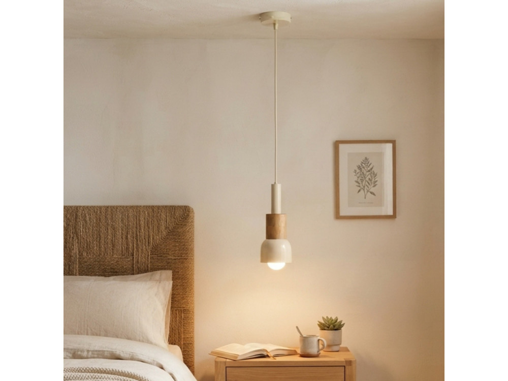Metalowa lampa wisząca „Elwood” – 10 x 25 cm – beżowa