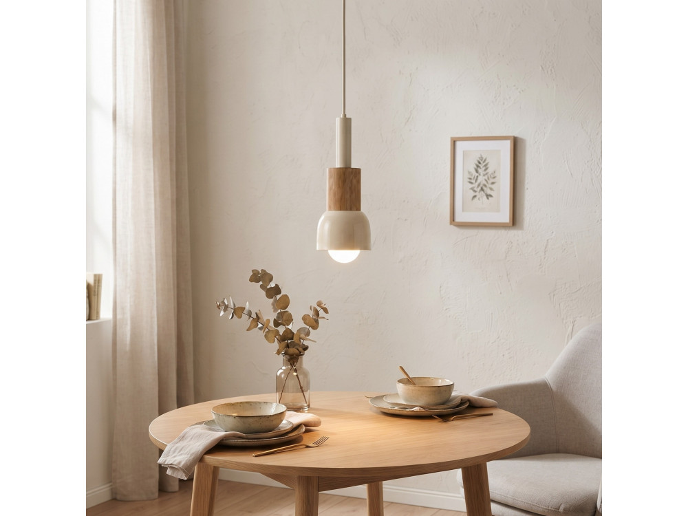 Metalowa lampa wisząca „Elwood” – 10 x 25 cm – beżowa
