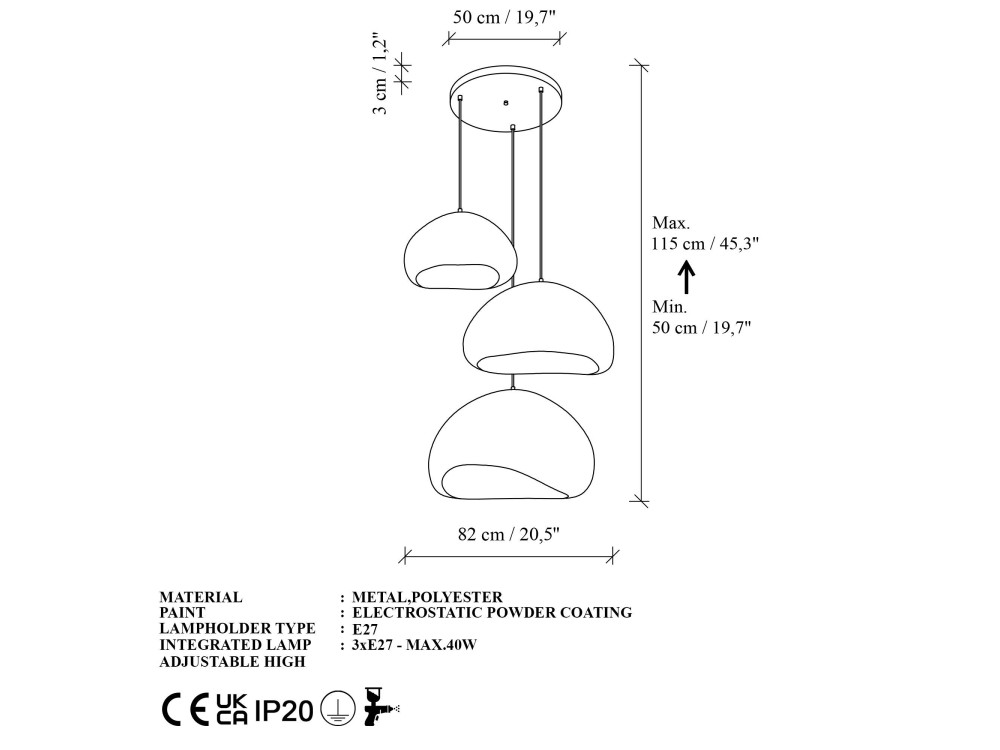 Metalowy żyrandol „Loval” – regulowana wysokość 50–115 cm – biały