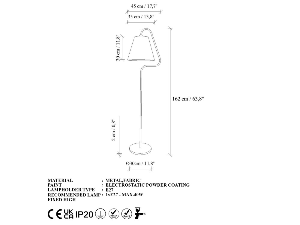 Metalowa lampa podłogowa „Altur” – 45 x 35 x 162 cm – czarna