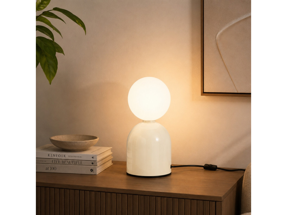 Metalowa lampa stołowa „Pupa” – 14 x 14 x 25 cm – beżowa