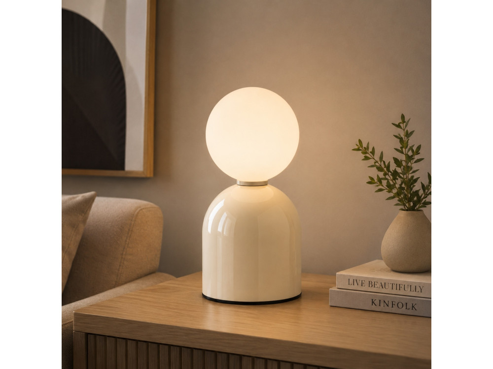 Metalowa lampa stołowa „Pupa” – 14 x 14 x 25 cm – beżowa