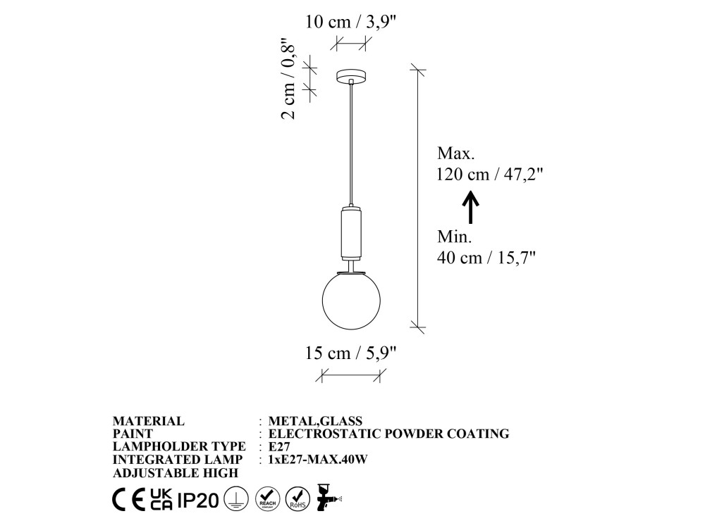 Metalowa lampa wisząca „Moira” – 15 x 15 x 120 cm – czarna
