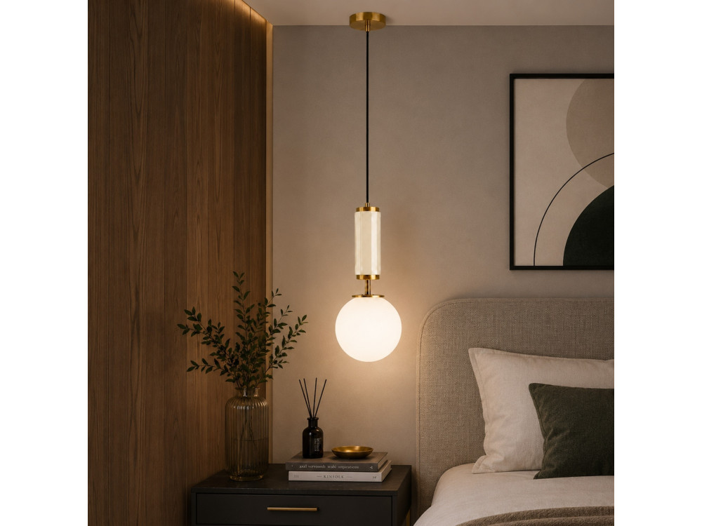 Metalowa lampa wisząca „Moira” – 15 x 15 x 120 cm – beżowa