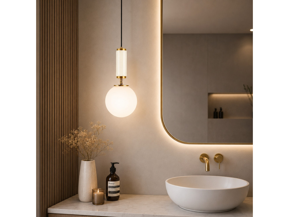 Metalowa lampa wisząca „Moira” – 15 x 15 x 120 cm – beżowa