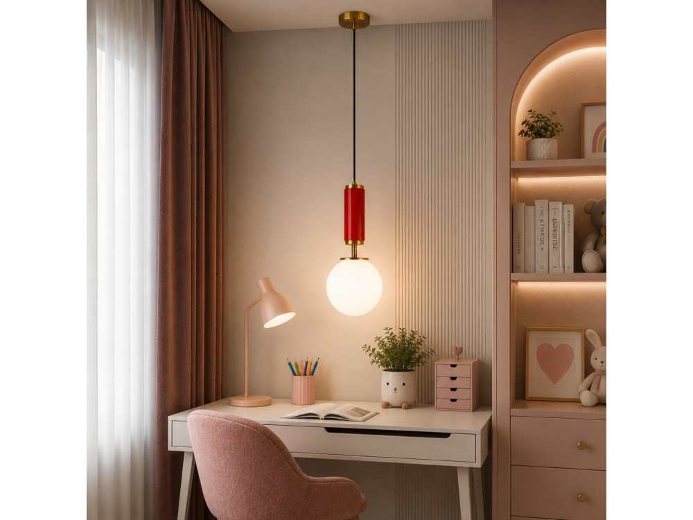 Metalowa lampa wisząca „Moira” – 15 x 15 x 120 cm – czerwona