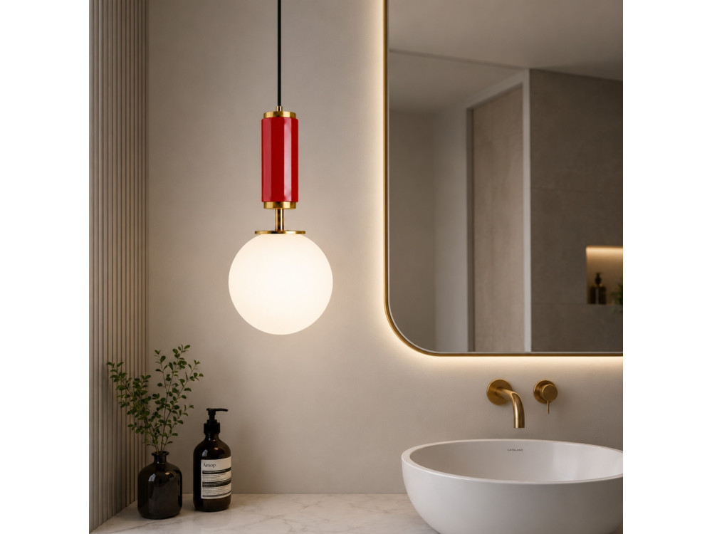 Metalowa lampa wisząca „Moira” – 15 x 15 x 120 cm – czerwona
