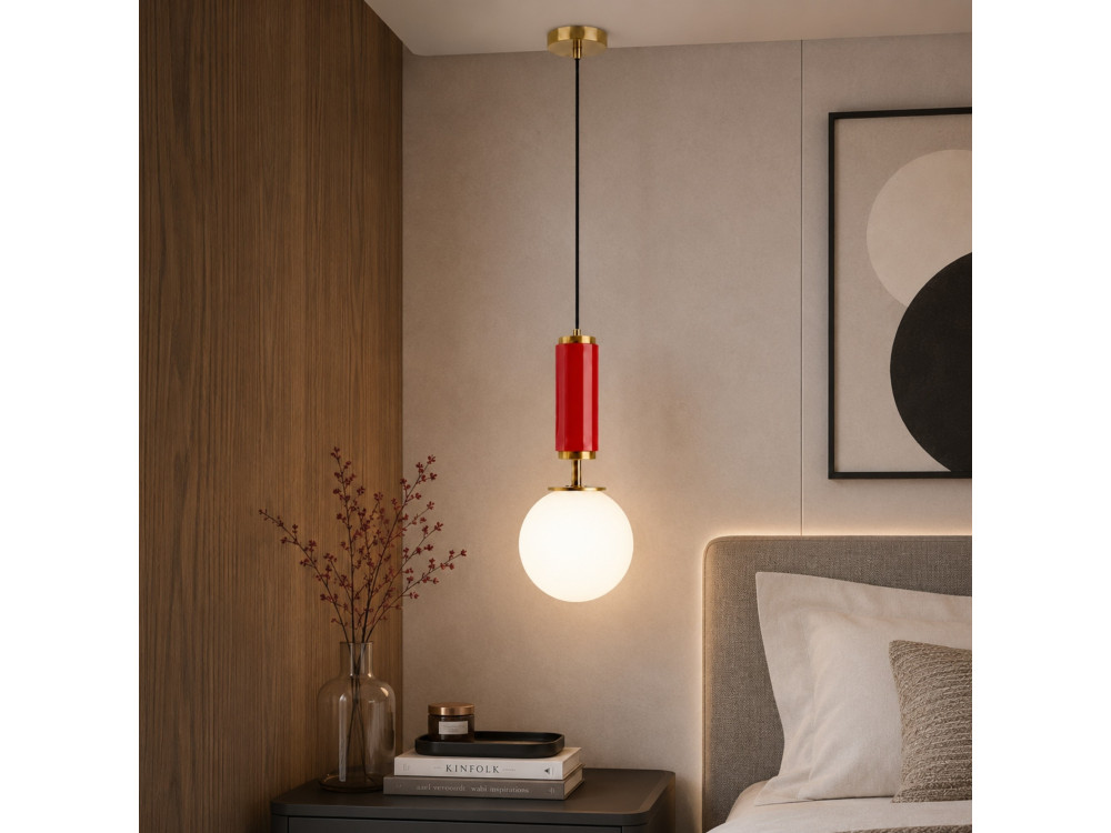 Metalowa lampa wisząca „Moira” – 15 x 15 x 120 cm – czerwona