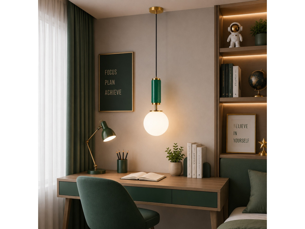 Metalowa lampa wisząca „Moira” – 15 x 15 x 120 cm – zielona