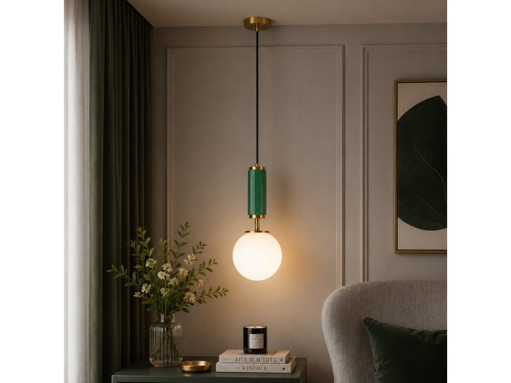 Metalowa lampa wisząca „Moira” – 15 x 15 x 120 cm – zielona