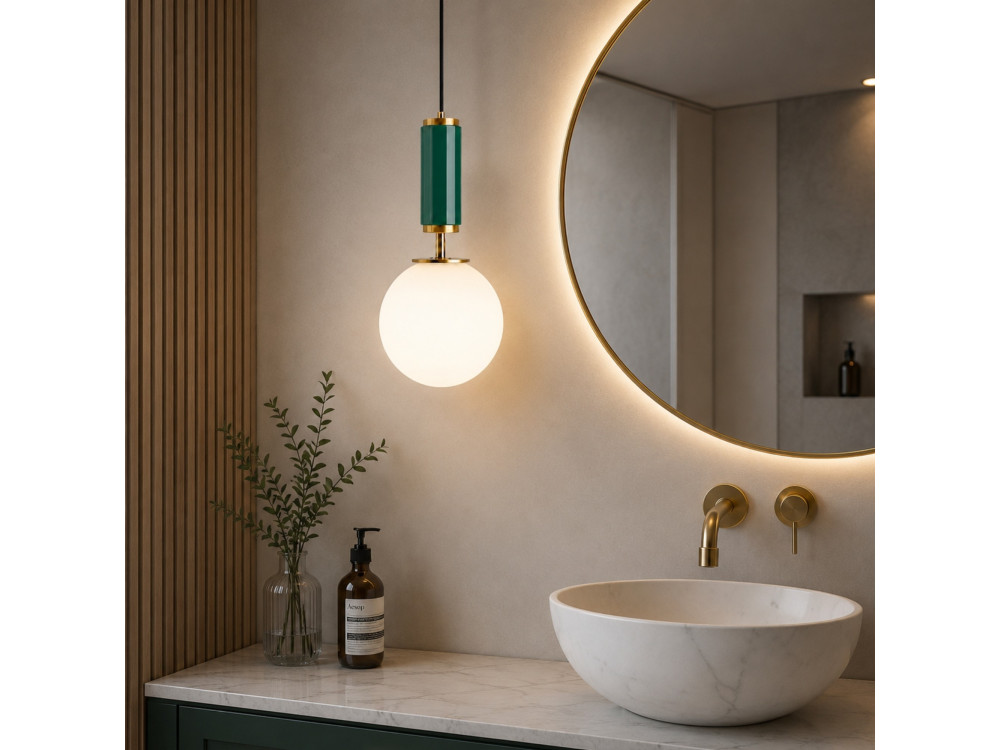 Metalowa lampa wisząca „Moira” – 15 x 15 x 120 cm – zielona