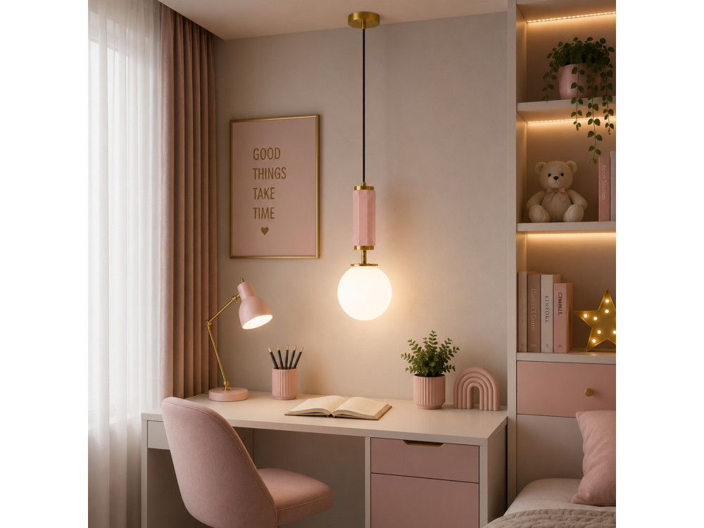 Metalowa lampa wisząca „Moira” – 15 x 15 x 120 cm – różowa