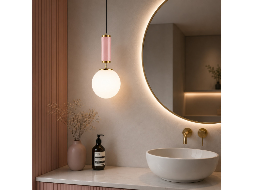 Metalowa lampa wisząca „Moira” – 15 x 15 x 120 cm – różowa