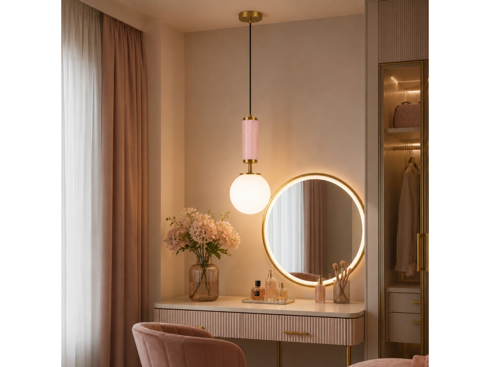 Metalowa lampa wisząca „Moira” – 15 x 15 x 120 cm – różowa