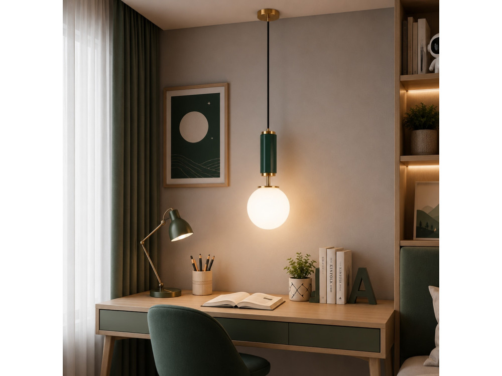 Metalowa lampa wisząca „Moira” – 15 x 15 x 120 cm – zielona