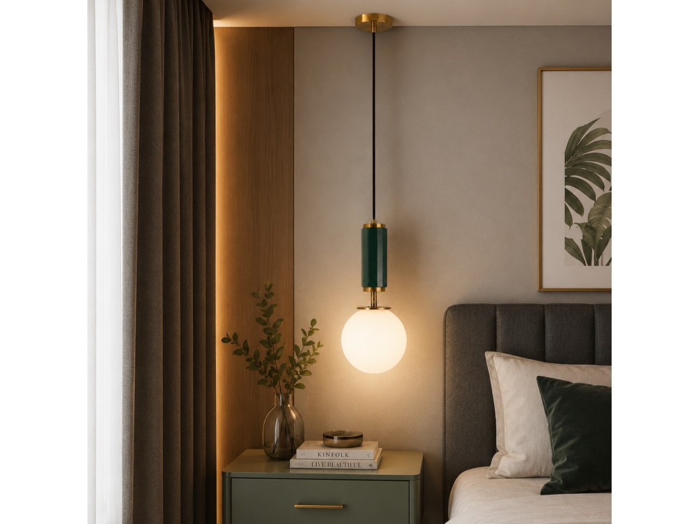Metalowa lampa wisząca „Moira” – 15 x 15 x 120 cm – zielona