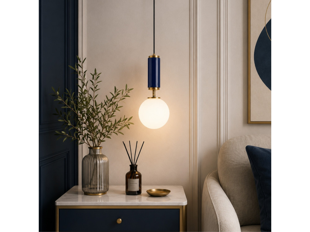 Metalowa lampa wisząca „Moira” – 15 x 15 x 120 cm – niebieska