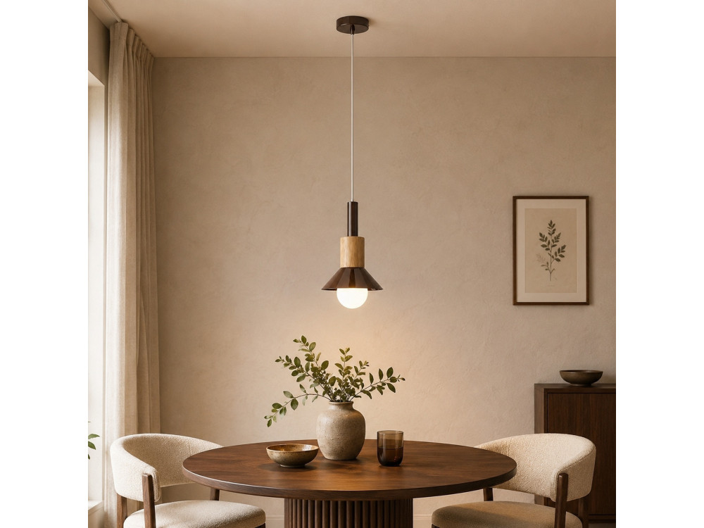 Metalowa lampa wisząca „Elwood” – 14 x 26 cm – brązowa