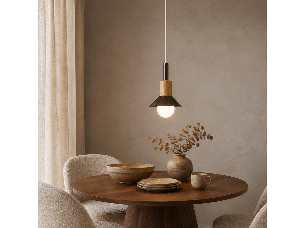 Metalowa lampa wisząca „Elwood” – 14 x 26 cm – brązowa