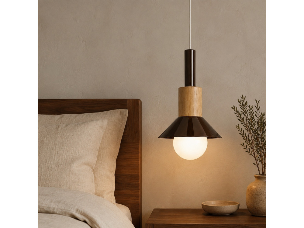 Metalowa lampa wisząca „Elwood” – 14 x 26 cm – brązowa