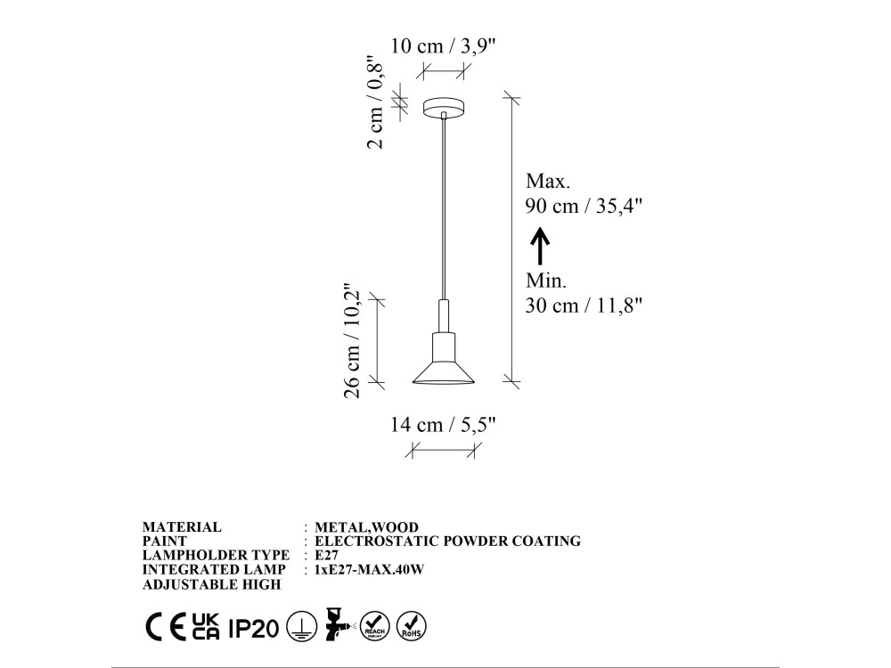 Metalowa lampa wisząca „Elwood” – 14 x 26 cm – brązowa