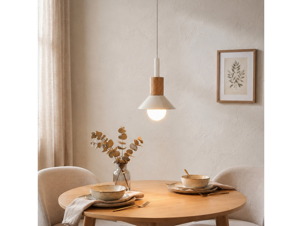 Metalowa lampa wisząca „Elwood” – 10 x 25 cm – beżowa