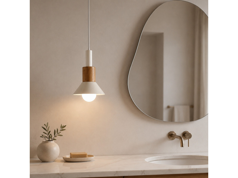 Metalowa lampa wisząca „Elwood” – 10 x 25 cm – beżowa