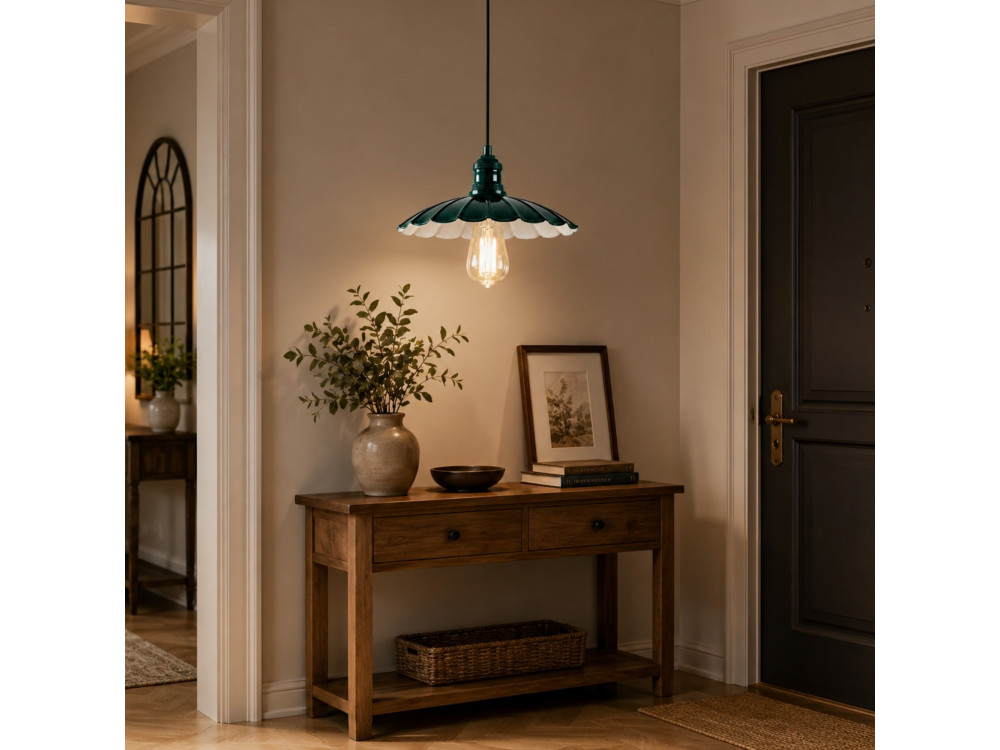 Metalowa lampa wisząca „Volan” – 25 x 25 cm – ciemnozielona