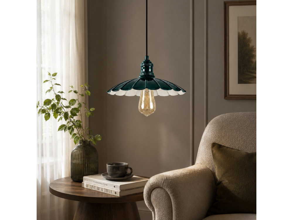Metalowa lampa wisząca „Volan” – 25 x 25 cm – ciemnozielona