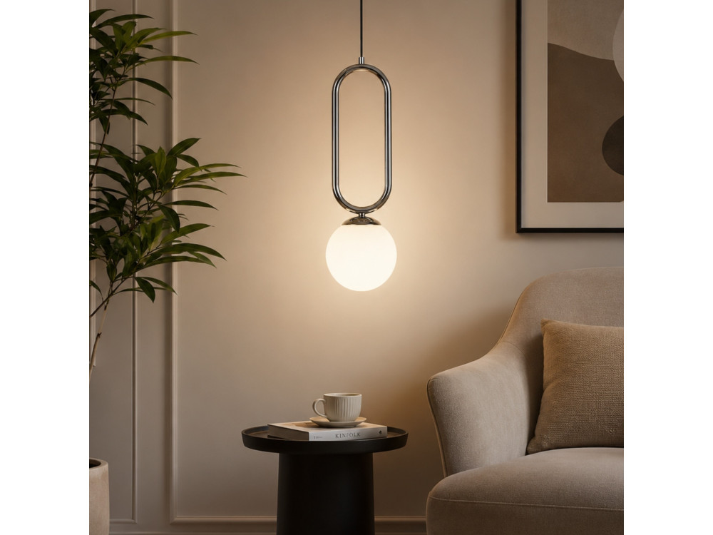 Metalowa lampa wisząca „Loop” – 15 x 15 cm – chrom