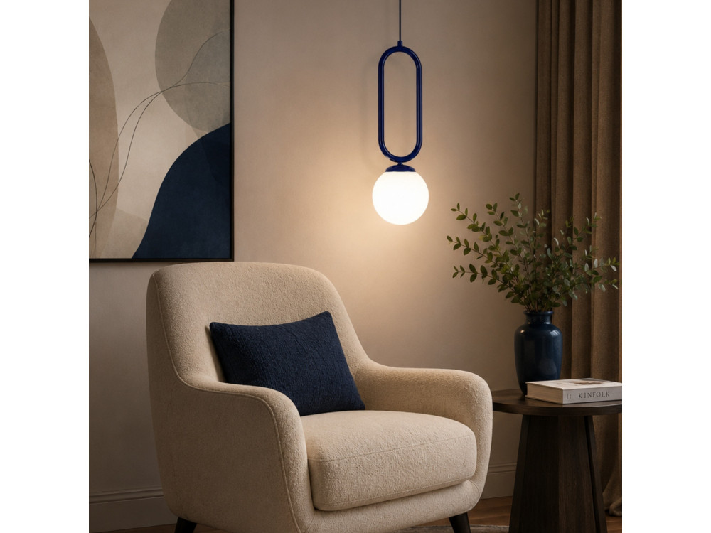 Metalowa lampa wisząca „Loop” – 15 x 15 cm – granatowa