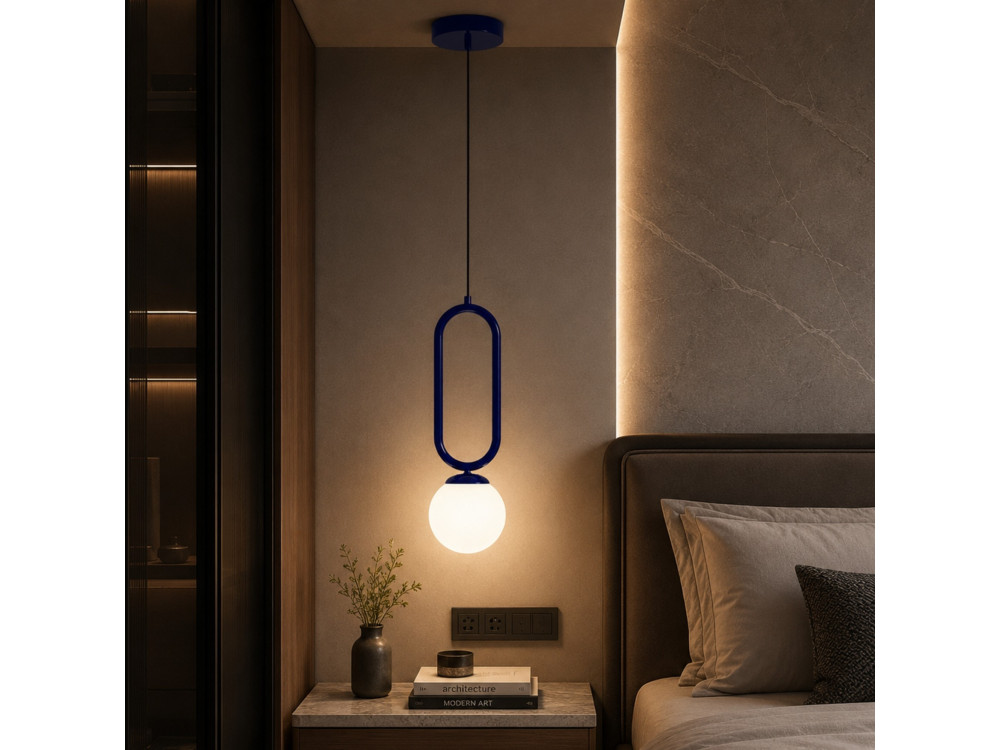 Metalowa lampa wisząca „Loop” – 15 x 15 cm – granatowa