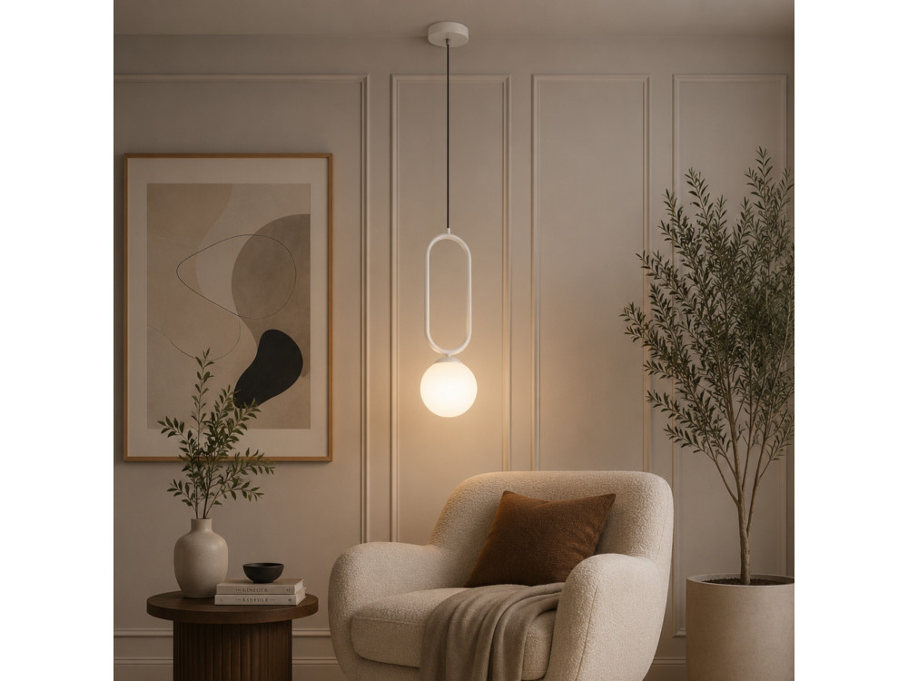 Metalowa lampa wisząca „Loop” – 15 x 15 cm – biała