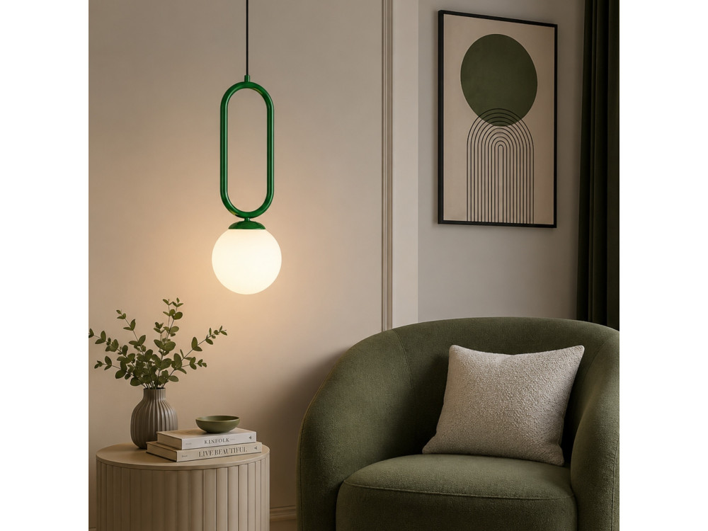Metalowa lampa wisząca „Loop” – 15 x 15 cm – ciemnozielona