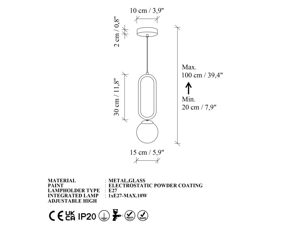 Metalowa lampa wisząca „Loop” – 15 x 15 cm – ciemnozielona