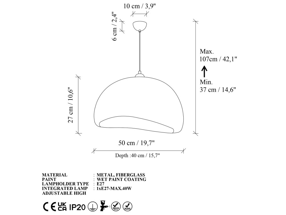 Metalowa lampa wisząca „Beta” – 50 x 40 cm – brązowa