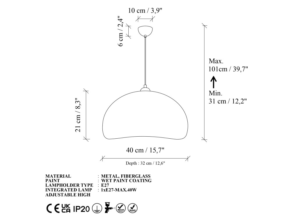 Metalowa lampa wisząca „Beta” – 40 x 32 cm – beżowa