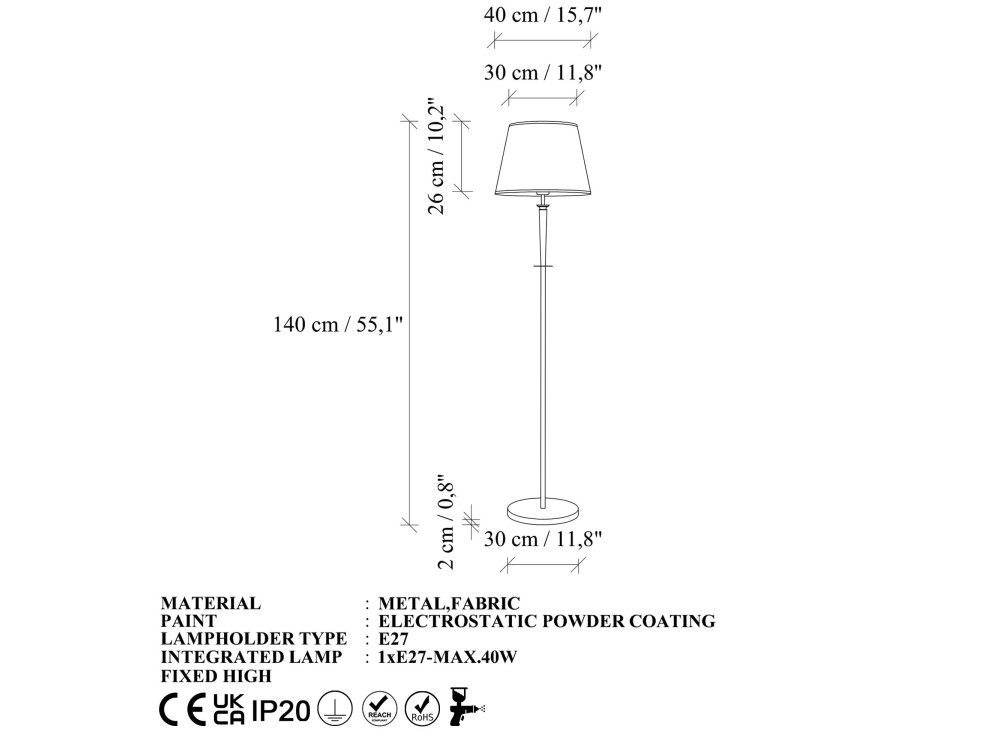 Metalowa lampa podłogowa „Milano” – 40 x 40 cm – beżowa