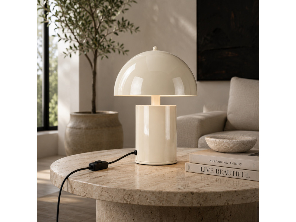 Metalowa lampa stołowa „Pera” – 26 x 26 cm – beżowa